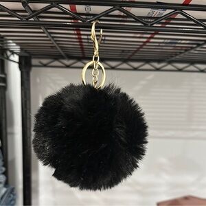Black Fluffy Pom Pom Keychain